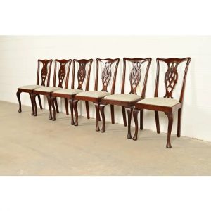 Henredon Style Georgian Carved Mahogany Dining Chairs, Set of Six