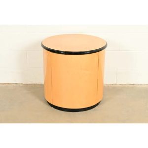 Milo Baughman Style Birdseye Maple Drum Side Table by Henredon