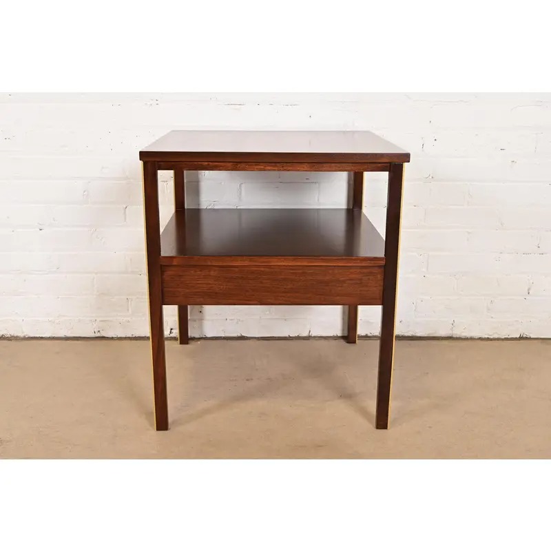 Paul McCobb for Calvin Furniture Linear Group Walnut Two-Tier Nightstand, Newly Refinished - Image 12