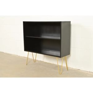 Paul McCobb Planner Group Black Lacquered Bookcase on Hairpin Legs, Newly Refinished