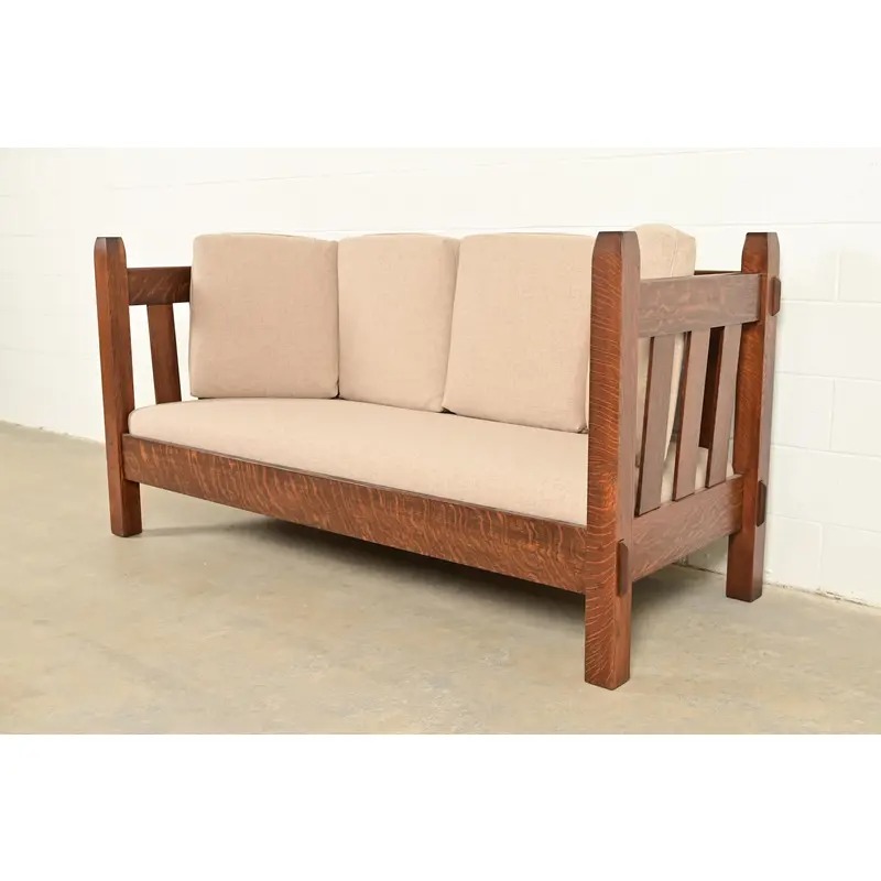 Stickley Brothers Antique Mission Oak Arts and Crafts Settle Sofa, Fully Restored