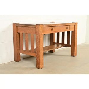 Stickley Brothers Style Antique Mission Oak Arts & Crafts Writing Desk or Library Table, Circa 1900