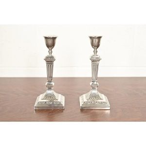 Tiffany & Co. Antique Neoclassical Silverplate Candlesticks, Pair