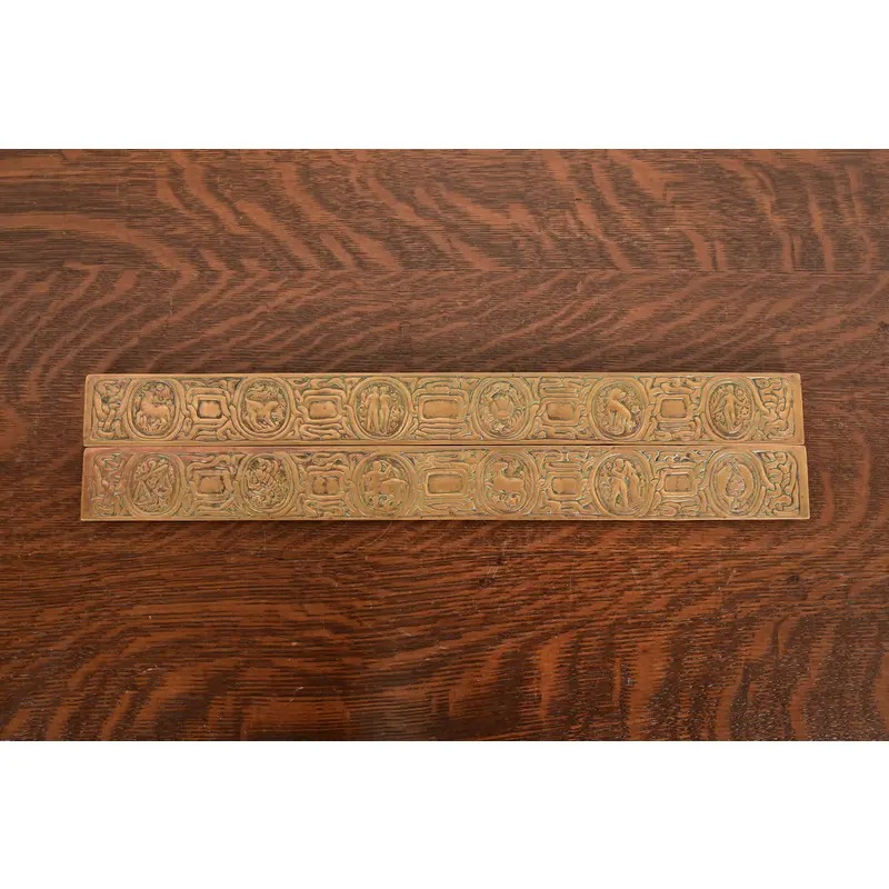 Tiffany Studios New York Zodiac Bronze Blotter Ends With Leather Desk Blotter - Image 12