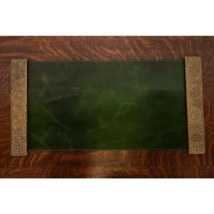 Tiffany Studios New York Zodiac Bronze Blotter Ends With Leather Desk Blotter