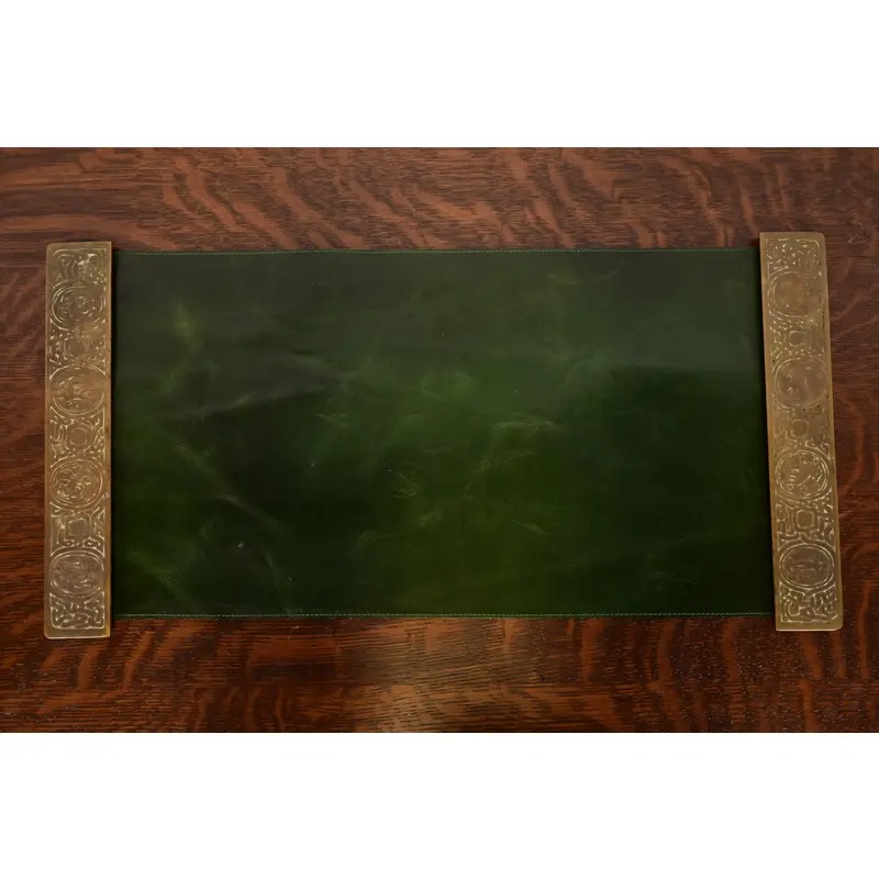 Tiffany Studios New York Zodiac Bronze Blotter Ends With Leather Desk Blotter