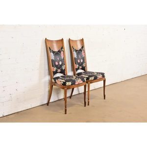 William Doezema for Mastercraft Mid-Century Modern Hollywood Regency Burl Wood Side Chairs or Dining Chairs, Pair