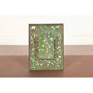 Apollo Studios New York Arts & Crafts Grapevine Pattern Bronze and Slag Glass Picture Frame