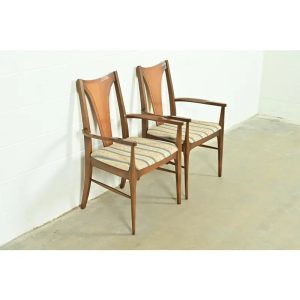 Broyhill Brasilia Mid-Century Modern Sculpted Walnut Armchairs, Pair
