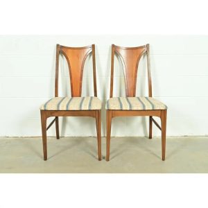 Broyhill Brasilia Mid-Century Modern Sculpted Walnut Side Chairs or Dining Chairs, Pair
