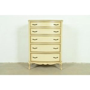 Drexel French Provincial Louis XV Cream Lacquered Highboy Dresser, 1956