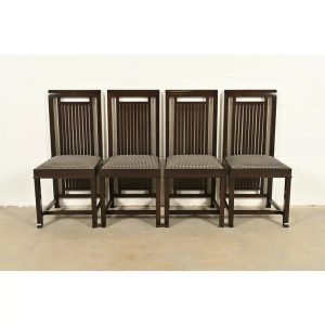 Frank Lloyd Wright for Cassina Arts & Crafts Dark Cherry Wood Dining Chairs, Set of Four
