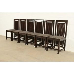 Frank Lloyd Wright for Cassina Arts & Crafts Dark Cherry Wood Dining Chairs, Set of Six