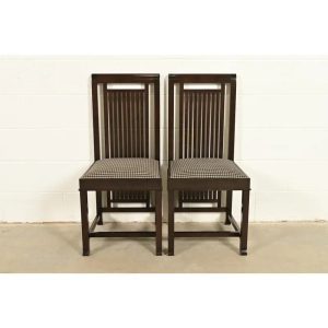 Frank Lloyd Wright for Cassina Arts & Crafts Dark Cherry Wood Side Chairs or Dining Chairs, Pair