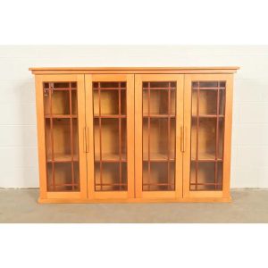 Frank Lloyd Wright Style Mission Arts & Crafts Birch and Cherry Wood Double Bookcase Cabinet