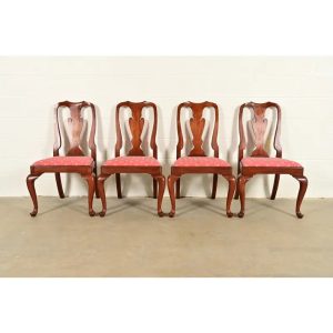 Henkel Harris Queen Anne Solid Cherry Wood Dining Chairs, Set of Four