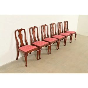 Henkel Harris Queen Anne Solid Cherry Wood Dining Chairs, Set of Six