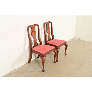 Henkel Harris Queen Anne Solid Cherry Wood Side Chairs or Dining Chairs, Pair