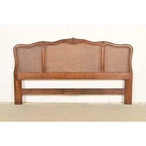 Henredon French Provincial Louis XV Carved Oak and Cane King Size Headboard, Circa 1960s
