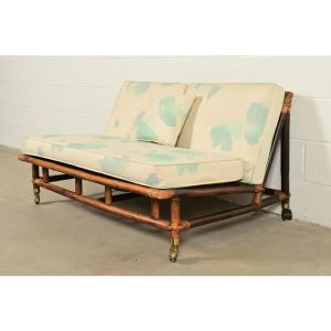 John Wisner for Ficks Reed Mid-Century Hollywood Regency Bamboo Rattan Loveseat, 1950s