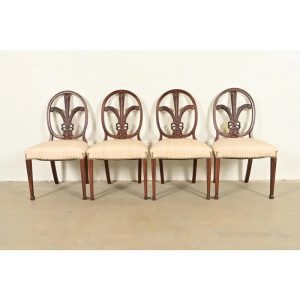 Romweber Antique French Regency Louis XVI Carved Mahogany Dining Chairs, Set of Four