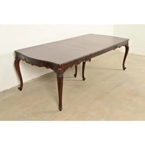 Romweber French Provincial Louis XV Mahogany Extension Dining Table, Newly Refinished
