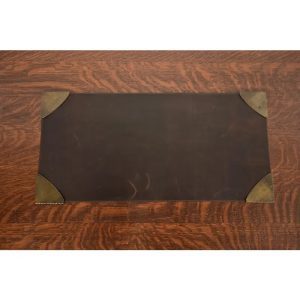 Roycroft Arts & Crafts Brass Finished Hammered Copper Blotter Corners With Leather Desk Blotter