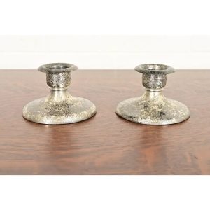Roycroft Arts & Crafts Silver Finished Copper Candlesticks, Pair