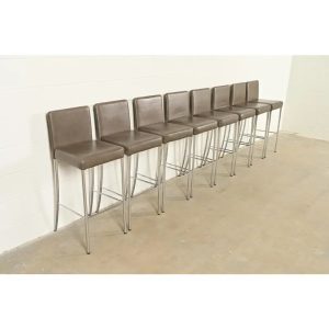 Steelcase Coalesse Modern Leather and Chrome Bar Stools, Set of Eight