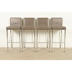 Steelcase Coalesse Modern Leather and Chrome Bar Stools, Set of Four