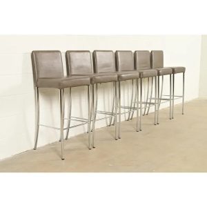 Steelcase Coalesse Modern Leather and Chrome Bar Stools, Set of Six