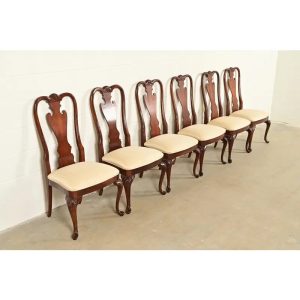 Thomasville Queen Anne Carved Solid Mahogany Dining Chairs, Set of Six