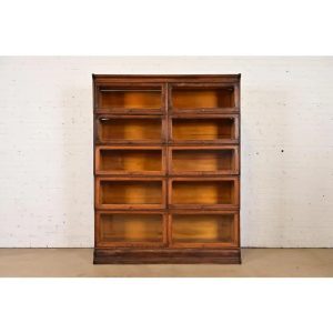 Antique Arts & Crafts Tiger Oak Double Five-Stack Barrister Bookcase, Circa 1900