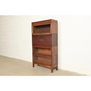 Antique Mission Oak Arts & Crafts Barrister Bookcase With Drop Front Secretary Desk by Gunn, Circa 1920s