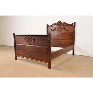 Antique Victorian Carved Oak Full Size Bed, Circa 1890s