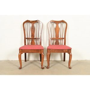 Baker Furniture Style Queen Anne Solid Walnut Side Chairs or Dining Chairs, Pair