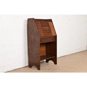 Early Gustav Stickley Antique Mission Oak Arts & Crafts Drop Front Secretary Desk, Circa 1902