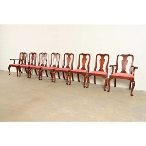 Henkel Harris Queen Anne Solid Cherry Wood Dining Chairs, Set of Eight