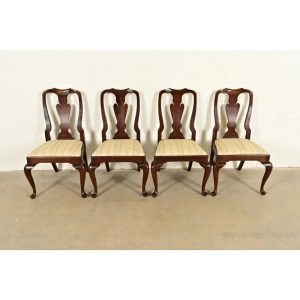 Henkel Harris Queen Anne Solid Mahogany Dining Chairs, Set of Four