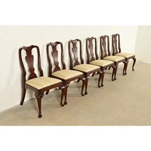Henkel Harris Queen Anne Solid Mahogany Dining Chairs, Set of Six