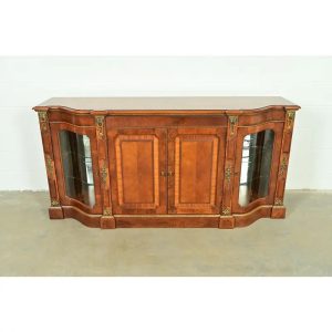 Henredon Grand Provenance Italian Neoclassical Walnut and Burl Wood Lighted Sideboard or Bar Cabinet
