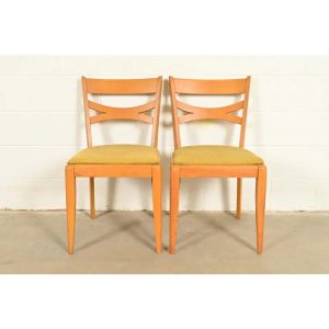 Heywood Wakefield Mid-Century Modern Solid Maple Side Chairs or Dining Chairs, Pair