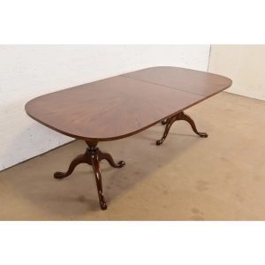 John Stuart Georgian Oak Double Pedestal Extension Dining Table, Newly Refinished