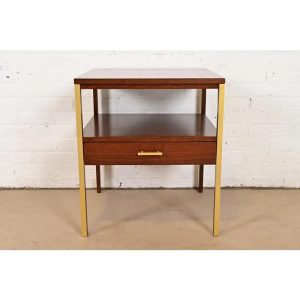 Paul McCobb for Calvin Furniture Linear Group Walnut Two-Tier Nightstand, Newly Refinished