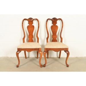 Queen Anne Solid Mahogany Side Chairs or Dining Chairs by Stanley, Pair
