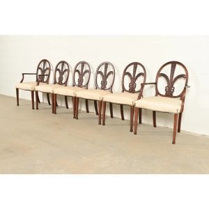 Romweber Antique French Regency Louis XVI Carved Mahogany Dining Chairs, Set of Six