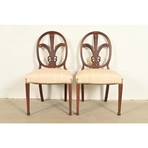 Romweber Antique French Regency Louis XVI Carved Mahogany Side Chairs or Dining Chairs, Pair