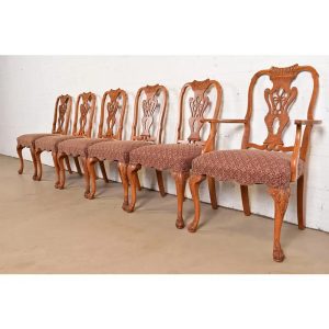 Romweber Antique Georgian Carved Walnut Dining Chairs, Set of Six