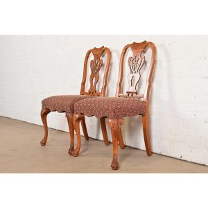 Romweber Antique Georgian Carved Walnut Side Chairs or Dining Chairs, Set of Four