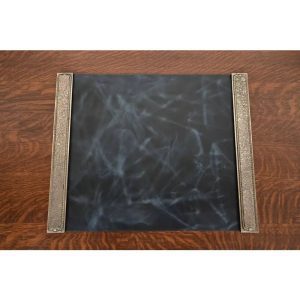 Roycroft Arts & Crafts Silver Finished Hammered Copper Blotter Ends With Leather Desk Blotter